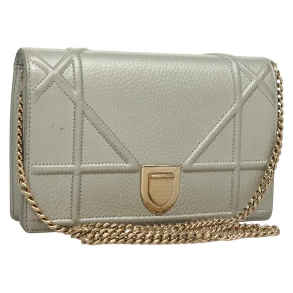 DIOR Diorama Chain Shoulder Bag Leather Silver - Picture 1 of 13